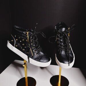 Juicy Couture Kids Girls Size 2 Sneakers Black & White with Gold Accents